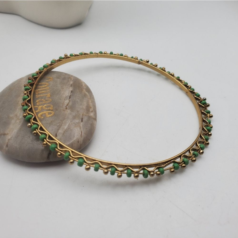 Green seed beaded bangle‎ bracelet Gypsy styled
